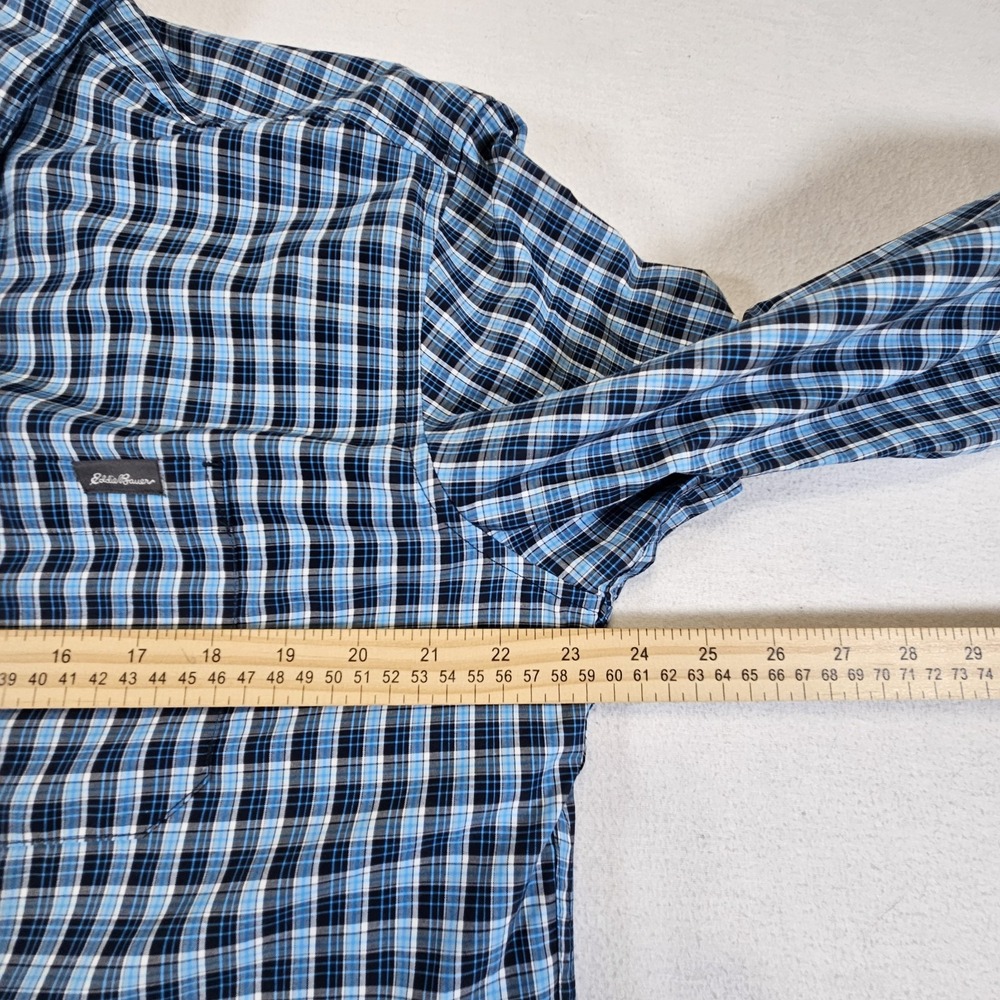 Eddie Bauer Shirt‎ Mens TL Long Sleeve Button Light Blue Plaid Outdoor Hiking - Picture 7 of 10